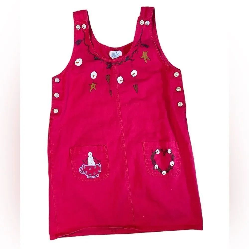 Y2K Womens Painted Snowman Overall Dress